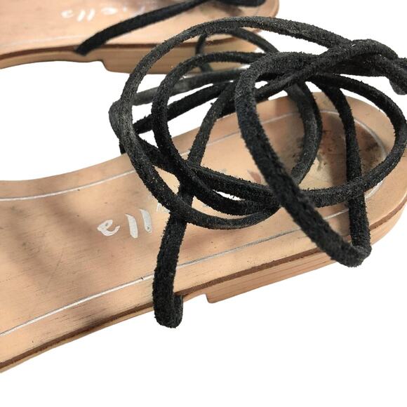 Mariella Womens Fringe Ankle Strap Black Leather ITALY Made Sandals sz 6.5 / 7 - Picture 5 of 8